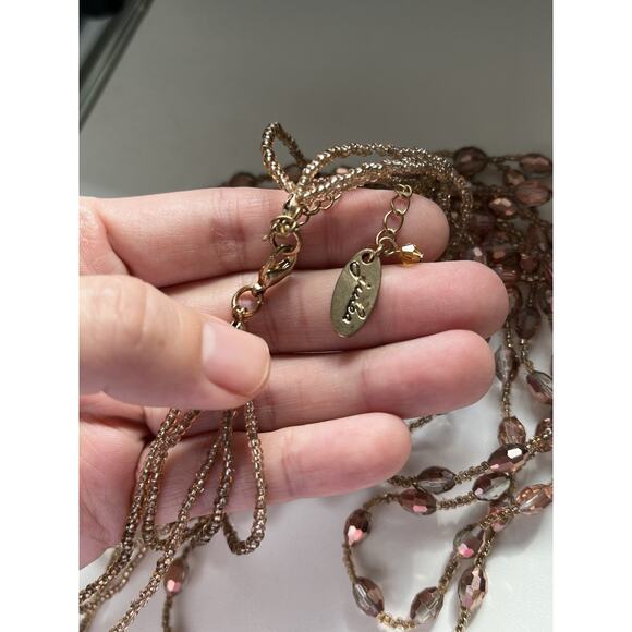 Vintage JULES Multi Layered AB Coated Pink Seed Bead Beaded BIB Necklace - Picture 5 of 6